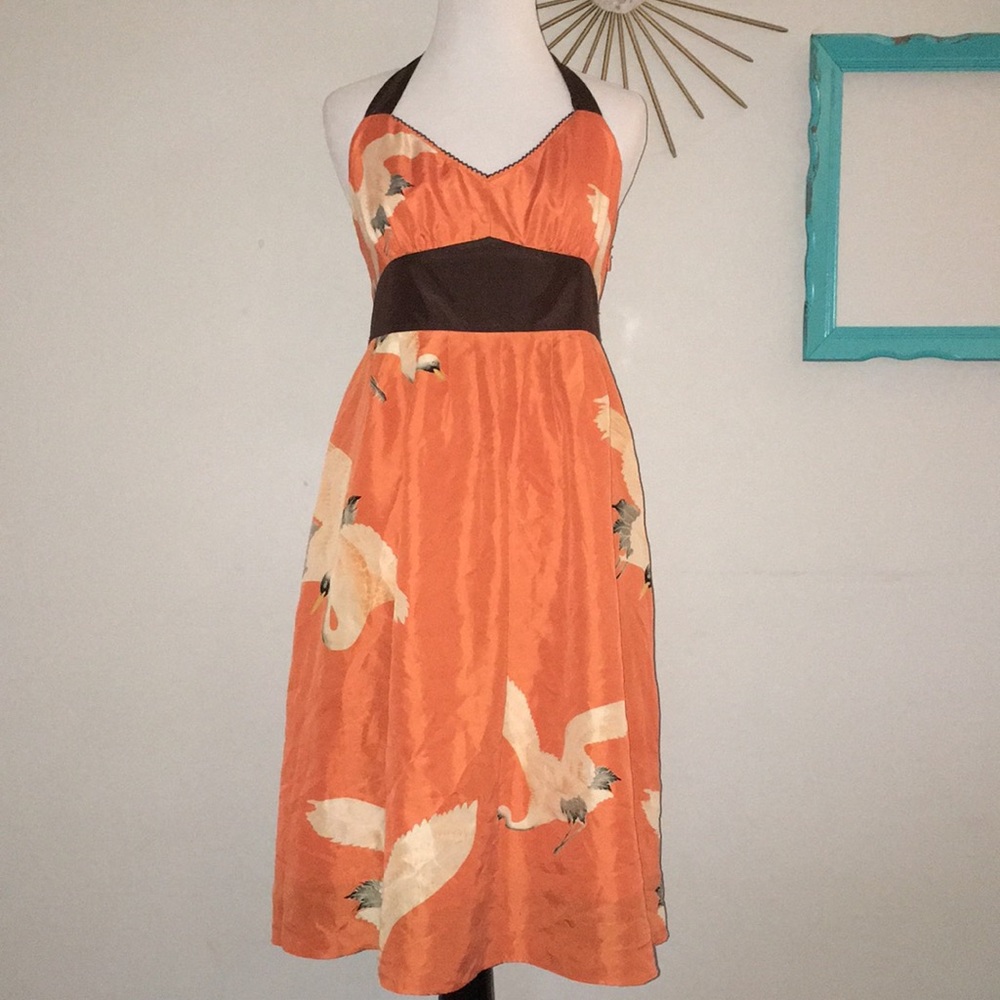 Anthropologie Orange Crane Dress